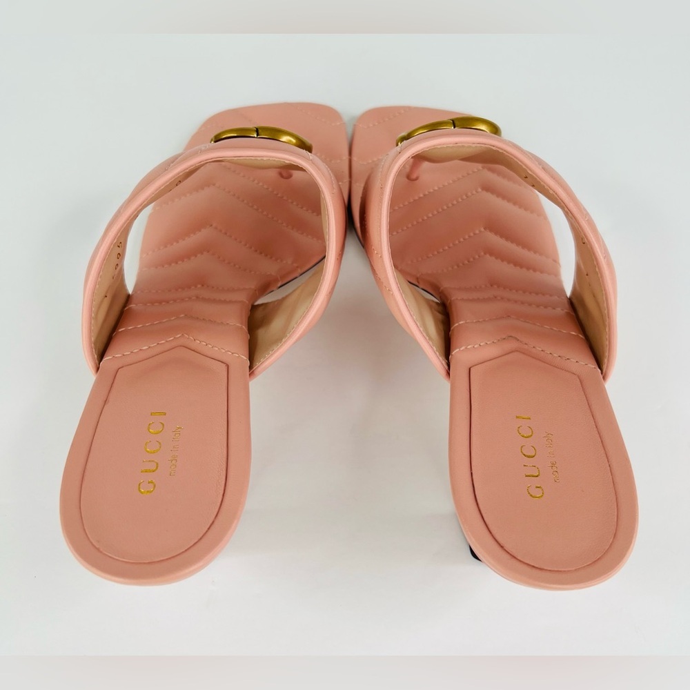 Gucci Marmont Double G Chevron GG Logo Pink Thong Mule Kitten Sandals Size EU 40 - Picture 6 of 11